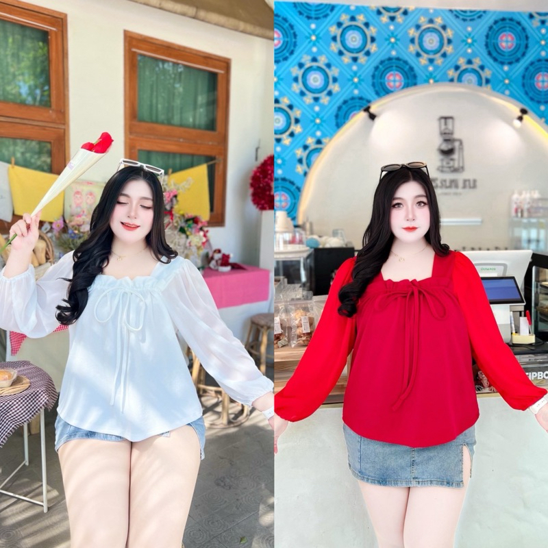เสื้อรูดอกสาวอวบอก52แขนชีฟอง