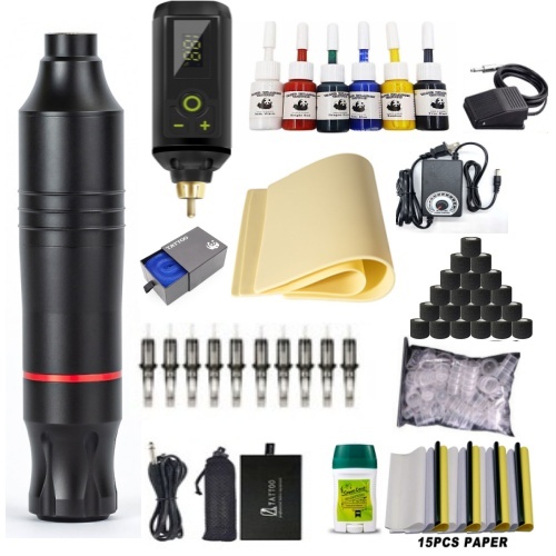 【จัดส่งใน24ชม】เครื่องสัก ครบชุด Tattoo Machine ไร้สาย  เม็ดสี พาวเวอร์ซัพพลาย ชุดเครื่องสักปากกา ใช้ต่อเนื่องได้ 20h