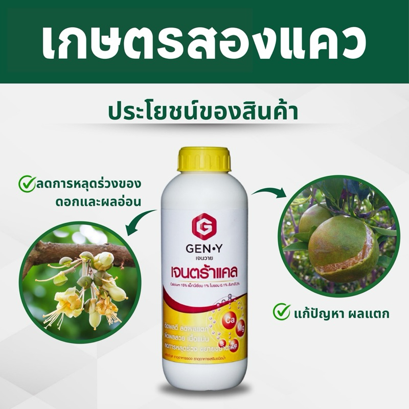 เจนตร้าเเคล(แคลเซียม+โบรอน+แมกนีเซียม+สังกะสี)สูตรเข้มข้น ติดดอกดก ลดผลแตก ป้องกันหนาว (1ลิตร)