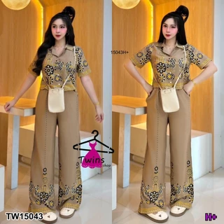 Set 2 ชิ้น เสื้อเชิ้ตครอปลายดอกไม้ + กางเกงขายาว TT15043 / TT20971 / TT20766