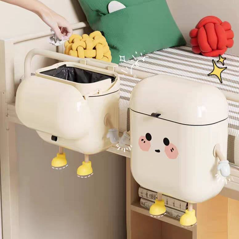 UFORU ถังขยะแขวน ถังขยะแบบติดผนัง กันน้ำมีฝาปิด พร้อมตกแต่งการ์ตูน DIY สไตล์มินิมอล น่ารักสุดๆ กล่องใส่ของอเนกประสงค์