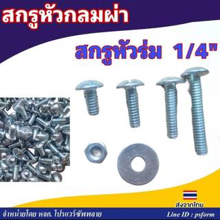 น็อตตัวผู้ สกรูหัวกลมผ่า หรือ สกรูหัวร่ม ชุบซิงค์   ขนาด 1/4" (2หุน)  ยาว 1/2" , 3/4", 1", 1-1/2"