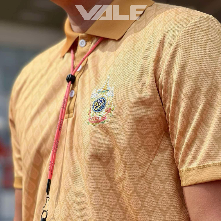 เสื้อเหลือง ลายไทย แขนสั้น ตราสัญลักษณ์เฉลิมพระเกียรติ 72 พรรษา