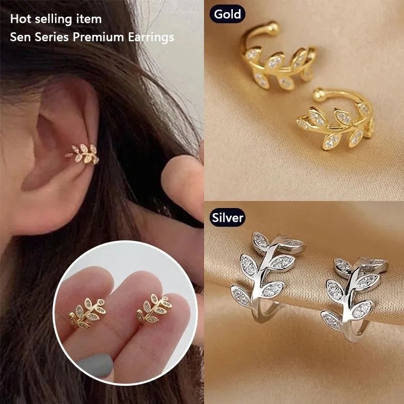 ต่างหูหนีบใบไม้คริสตัล • Crystal Leaf Ear Cuff