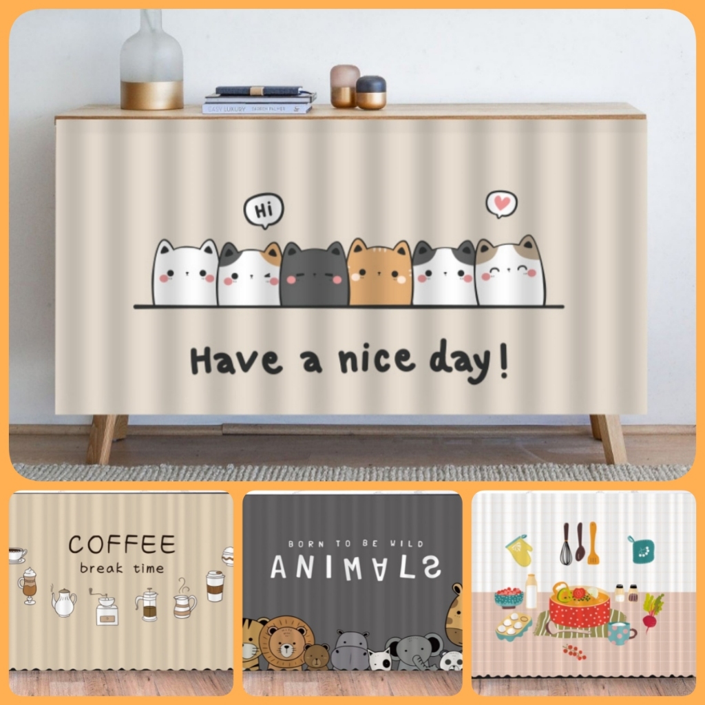 ผ้าม่านสั้นในครัว ป้องกันฝุ่น มีกาวในตัว ผ้าม่านครึ่งหน้าต่าง สไตล์นอร์ดิก แบบเรียบง่าย ผ้าม่านเคาท์เตอร์ครัว