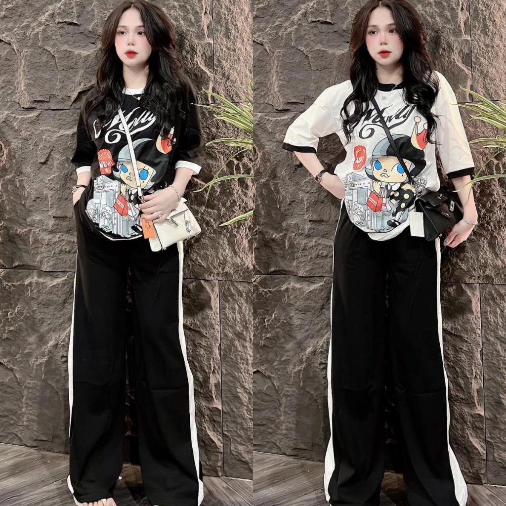ชุดเซ็ท 2 ชิ้น สกรีนลายน่ารักๆ S251 เสื้อ+กางเกงมีเชือกกระเป๋าข้าง เนื้อผ้าใส่สบาย