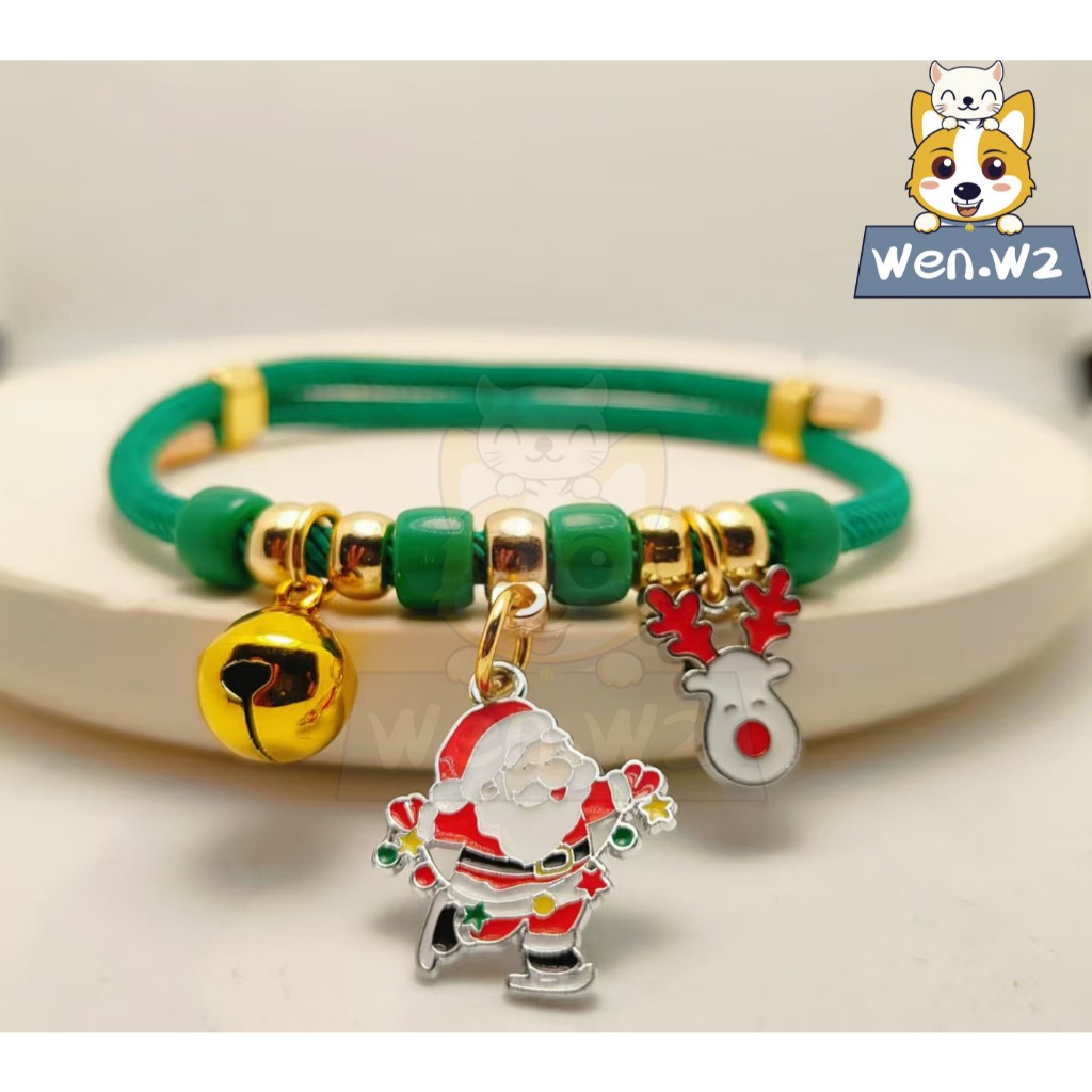 wen.W2 สัตว์เลี้ยงใหม่สีสันสดใสลูกแมวปลอกคอยืดสัตว์เลี้ยงเครื่องประดับคริสต์มาส