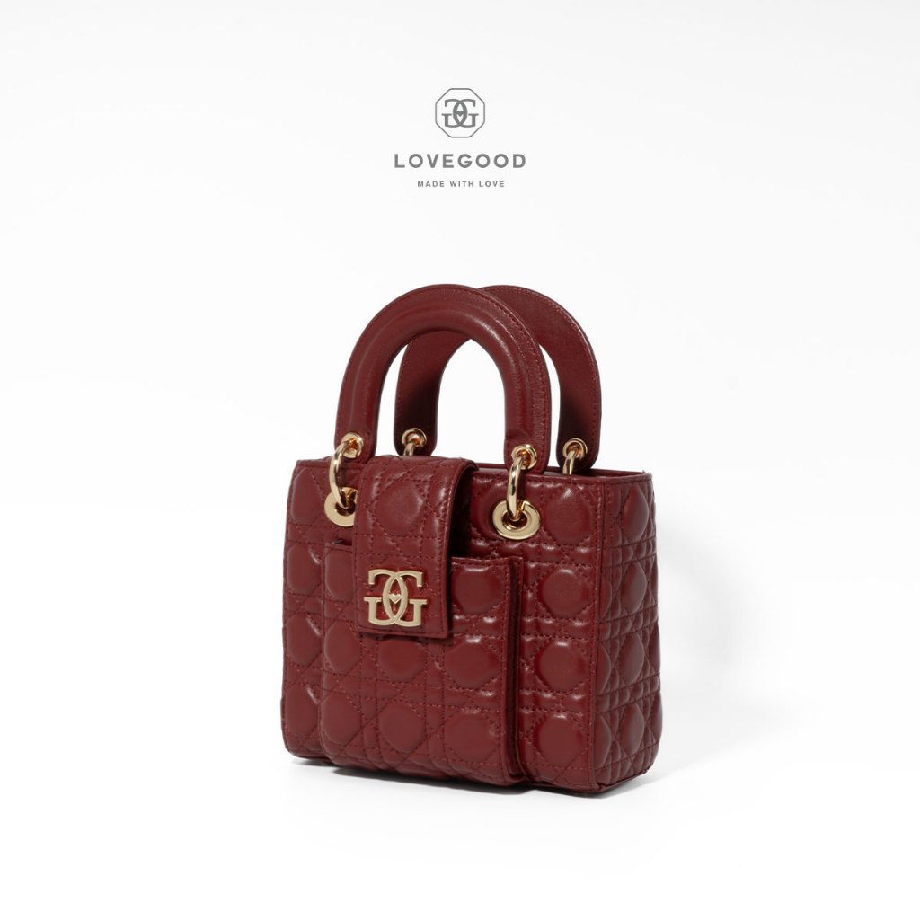 [ LoveGood ] Bella กระเป๋าหนังแกะแท้ ใช้งานได้สองฝั่ง อะไหล่ทอง Logo LoveGood ไซส์ 8” มา