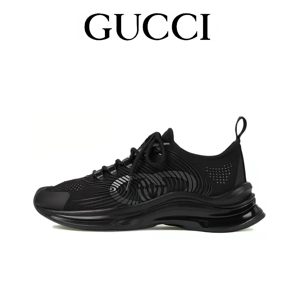 Gucci RUN ผ้าผูกเชือกรอบนิ้วเท้าสำหรับผู้ชายและผู้หญิงรองเท้าผ้าใบรองเท้าลำลองไม่หุ้มข้อต่ำ