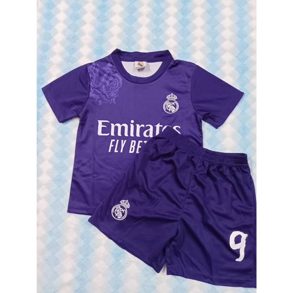 เสื้อกีฬาเด็กแขนสั้นทีมเรอัลมาดริดเบอร์9ชื่อMBAPPE ปี2024-2025ใหม่ล่าสุด เสื้อ+กางเกง