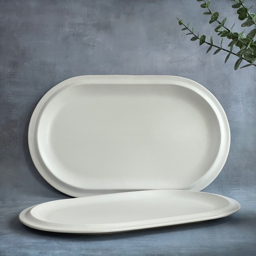 จานวงรี จานเซรามิค สไตล์โมเดิร์น มี2ขนาด เคลือบด้านสีขาว - AT1CERAMIC - รูปที่ 2