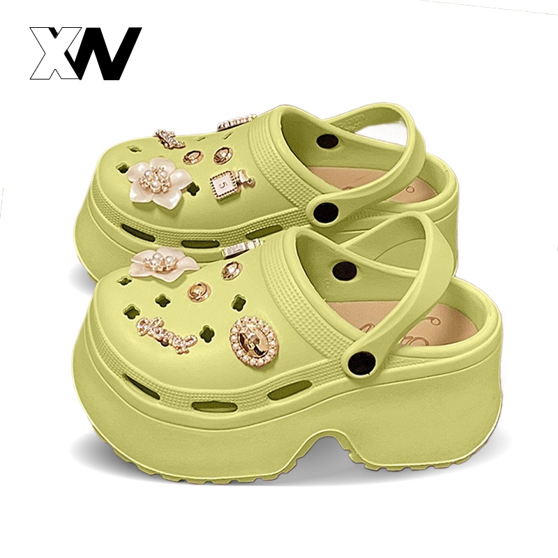 XWbrand  ใหม่ รองเท้าแตะหัว งานสวยแฟชั่นเสริมส้นสูง 2.5 นิ้ว วัสดุยางน้ำหนักเบา แถมฟรีกับชุดตัวติดไปเลย 1 ชุด