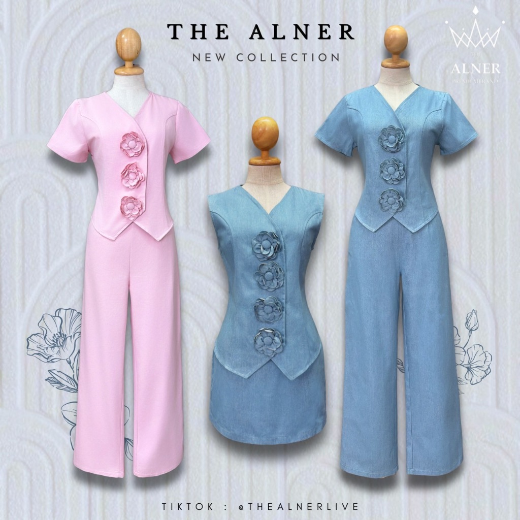 เซตเสื้อฟ้าแต่งดอกหน้า The Alner Woman Clothing Lady