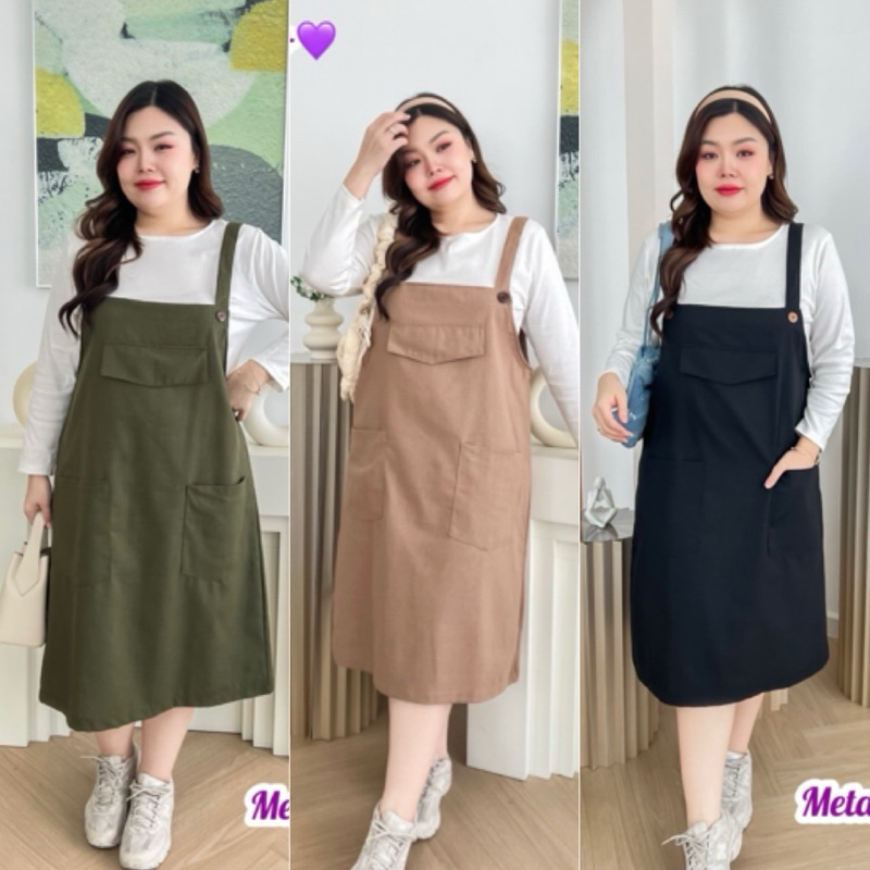 MT ชุดเอี๊ยมกระโปรง+เสื้อยืดแขนยาว minimal ไซส์ใหญ่ สาวอวบ
