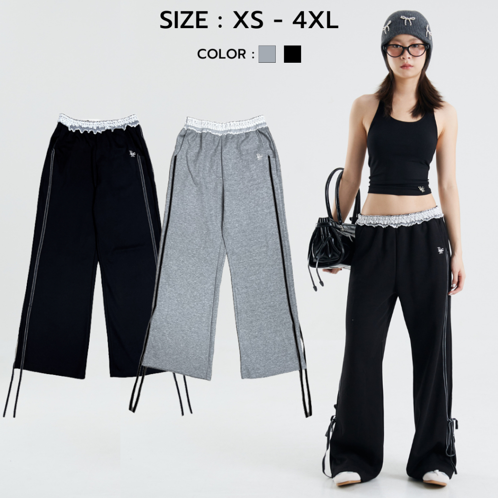 Bemingpants070(XS-4XL) - Classy pants วอร์มขากระบอกทรงสวยมาก ผ้านุ่ม ดีเทลตรงเอวขอบลูกไม้