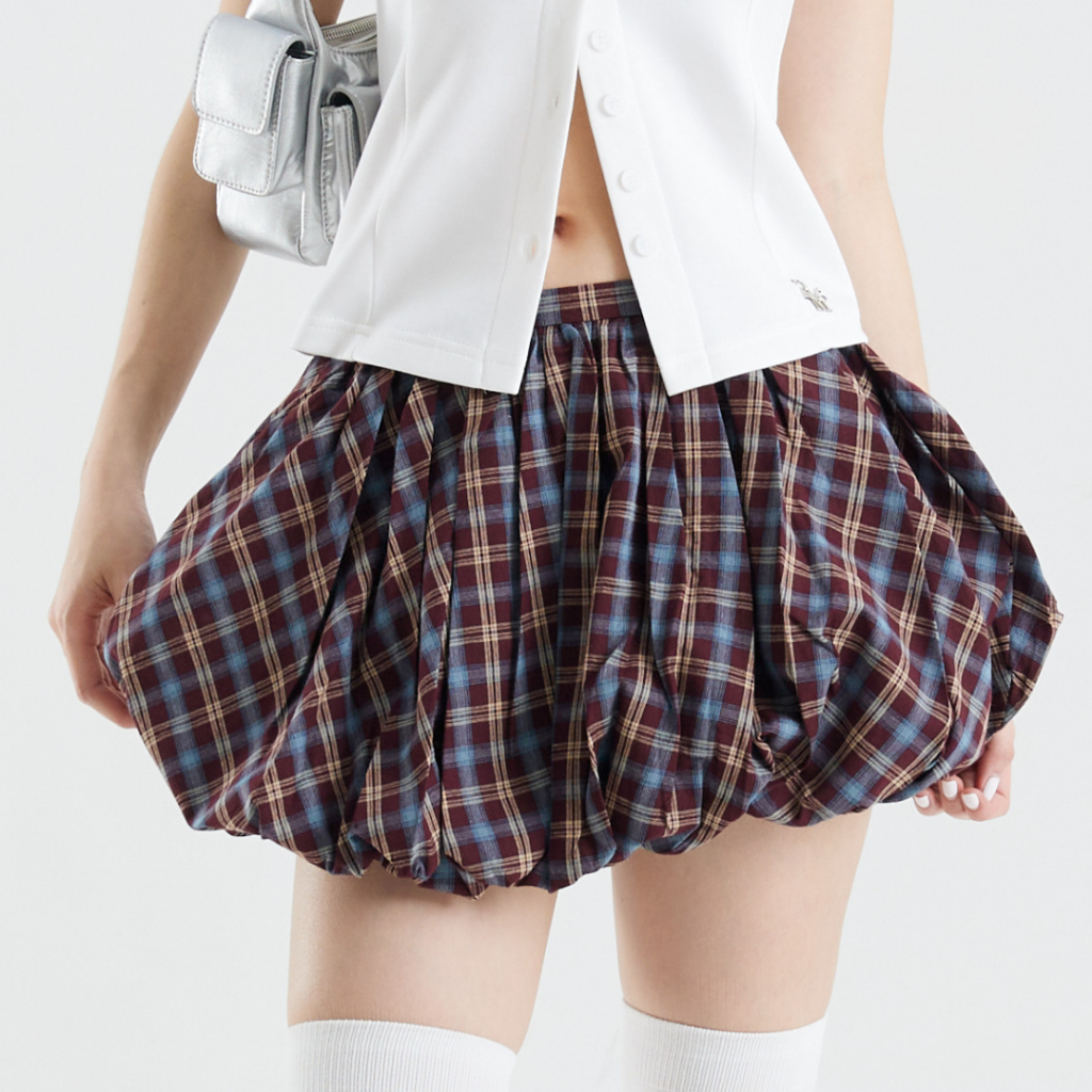 Bemingskirt048(XS-4XL) - Check Balloon Skirt กระโปรงบอลลูนลายสก๊อต โดดเด่นด้วยเนื้อผ้าสไตล์วินเทจ - รูปที่ 3