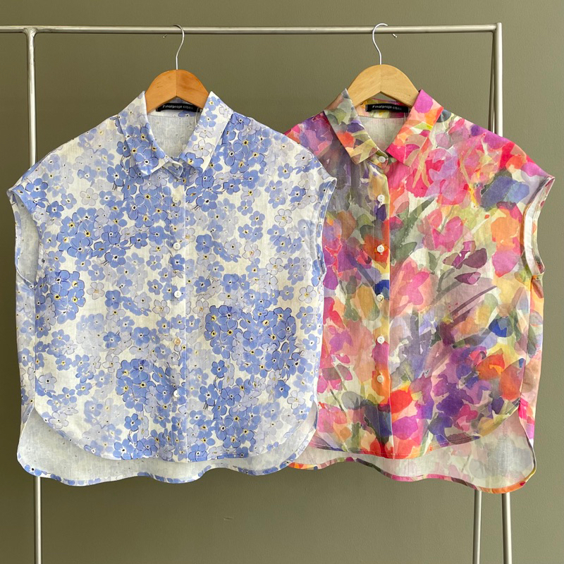 Z5เสื้อลินินคอปกไหล่ล้ำ