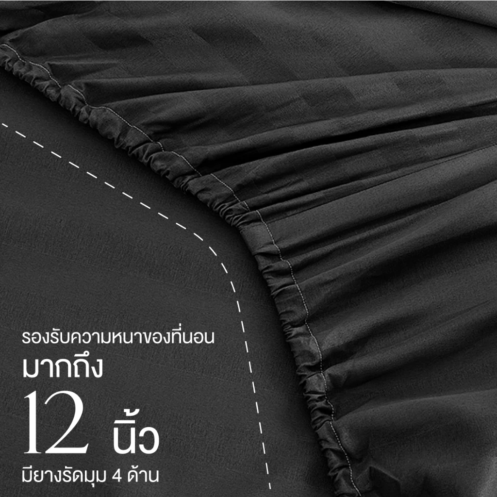 ibed ชุดผ้าปูที่นอนทอลายครบเซ็ท Softex Satin (ลายริ้ว) Charcoal - STRIPED COLLECTION thumbnail 6