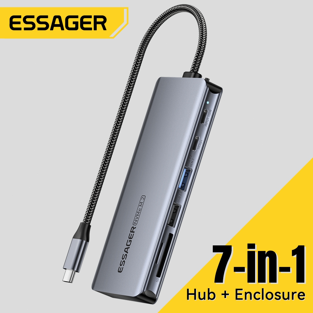 Essager PD100W กล่องใส่ฮาร์ดไดรฟ์แบบขยายขนาด 7-in-1 ความเร็วการอ่านและเขียนที่รวดเร็ว 10Gbps