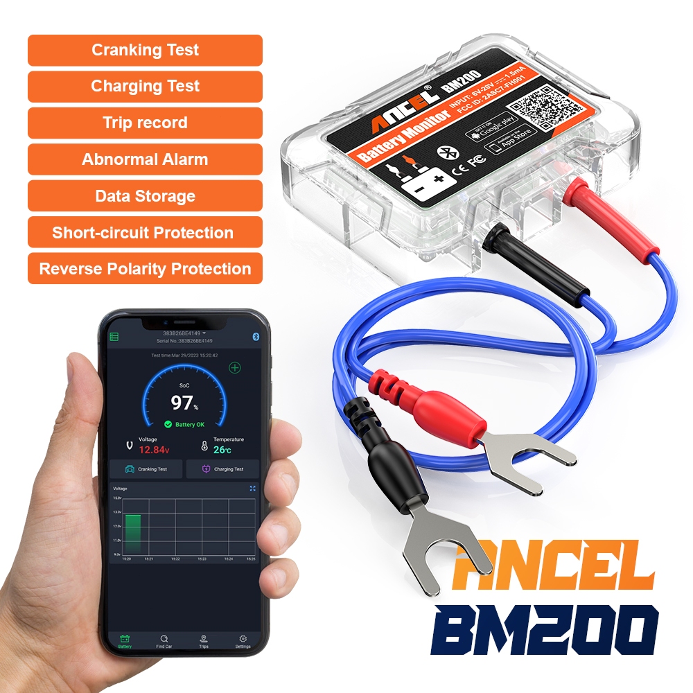 ANCEL BM200 ไร้สาย 12V แบตเตอรี่ยานยนต์แบตเตอรี่สุขภาพการตรวจสอบเครื่องทดสอบแบตเตอรี่