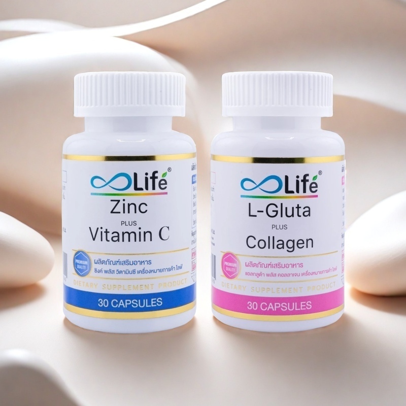 2 กระปุก ไลฟ์ ซิงค์ พลัส วิตามินซี Life Zinc Plus Vitaminc วิตามินบำรุงผม ชุด (30 Capsles)