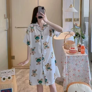ผ้าไหมอิตาลี่ กระโปรง คอปก กระดุมหน้า ใส่สบาย ฟรีไซส์ KE1