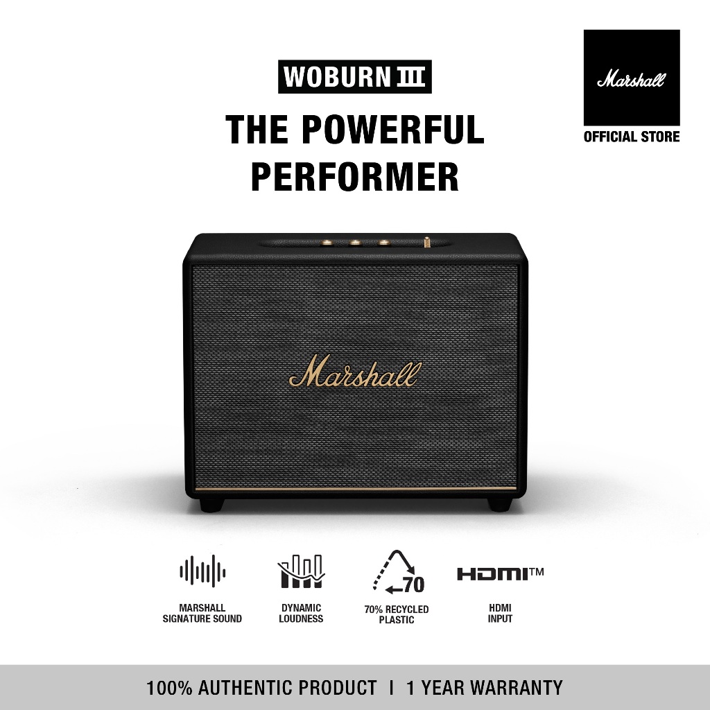 MARSHALL Woburn III Black -  รับประกัน 1 ปี + ส่งฟรี - ลำโพงบลูทูธ ลำโพง marshall ลําโพง bluetooth