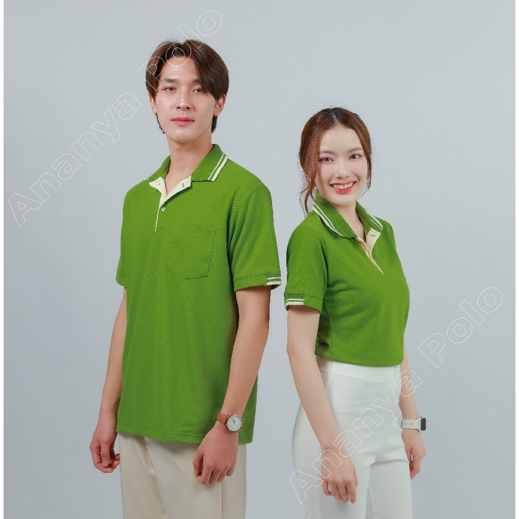 Ananya เสื้อโปโล (สีเขียวมะกอก) คอปก ผู้ชายมีกระเป๋าเสื้อ ผู้หญิงไม่มีกระเป๋า