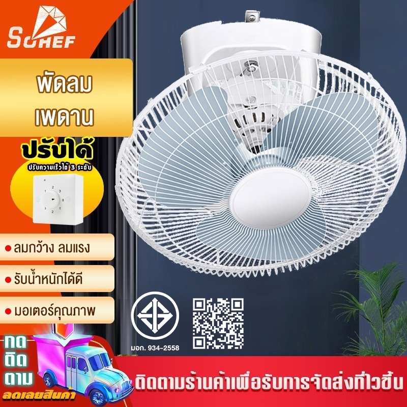 พัดลมเพดาน พัดลมโคจร 16 นิ้ว Ceiling Fan สั่นหัว ดเพดาน มีตะแกรง พัดลม