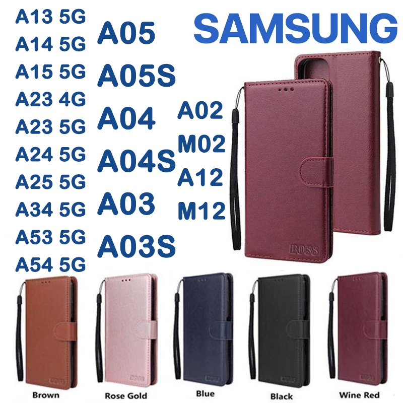 BOSS เคสแถมสาย หนังตั้งได้ สำหรับ SAMSUNG A12 A02 A03S A04S A05S A53 5G A54 5G A24 5G A14 5G A23 4G A13 5G A15 5G A25