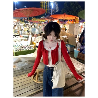 Cicishop(J1620) Set 2 ชิ้น สายเดี่ยว+เสื้อคลุมลายน้องเชอร์รี่ สดใส ซุกซน ขี้เล่น สไตล์เกาหลี