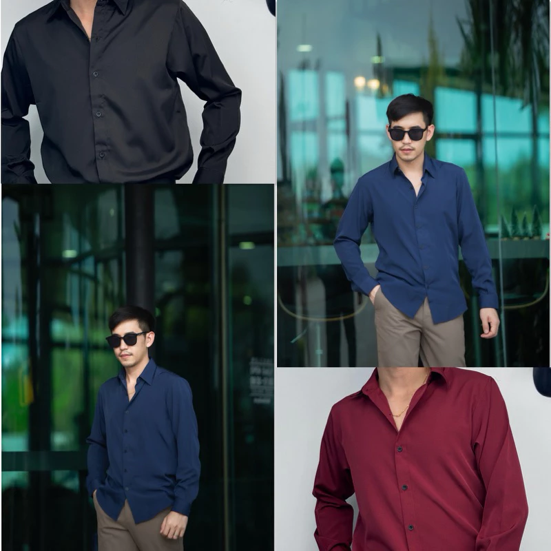 เสื้อเชิ้ตแขนยาวผ้ามัน คอปก สวมใส่สบาย ไม่ร้อน ไม่ต้องรีด!!! 20 สี M-2XL (แขนยาวคอปก)