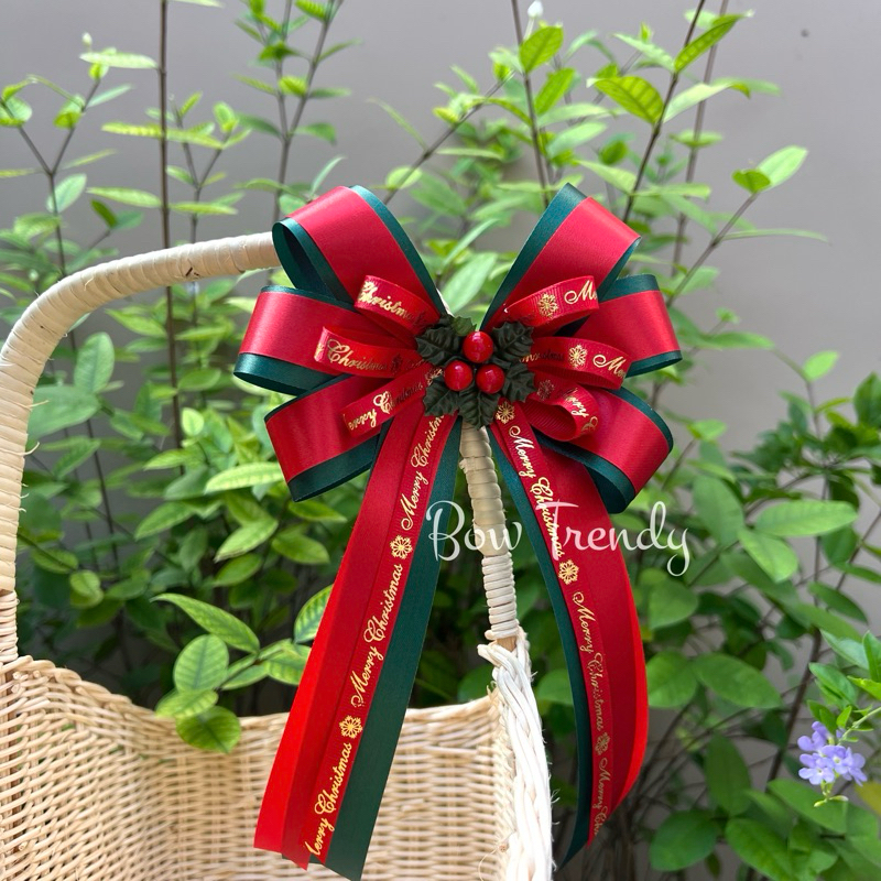 โบว์X’masขนาด16*24cm3ชั้นตกแต่งริบบิ้นMerryChristmas|Handmade|รุ่นXmasเชอรี่