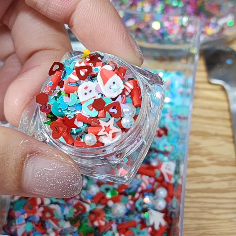 Fimo+Glitter ฟีโม่ กากเพชร คอลเล็คชั่น Christmas & Elf (สำหรับงาน DIY / ตกแต่งเล็บ / ผสมเรซิ่น / Make-up.)