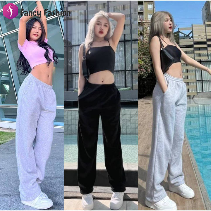 Fancy Fashion กางเกงลำลองสตรี กางเกงวอร์ม ายกางเกงขายา เอวสูงเพื่อแสดงความผอม 3 สีให้เลือก มีไซส์ M-2XL