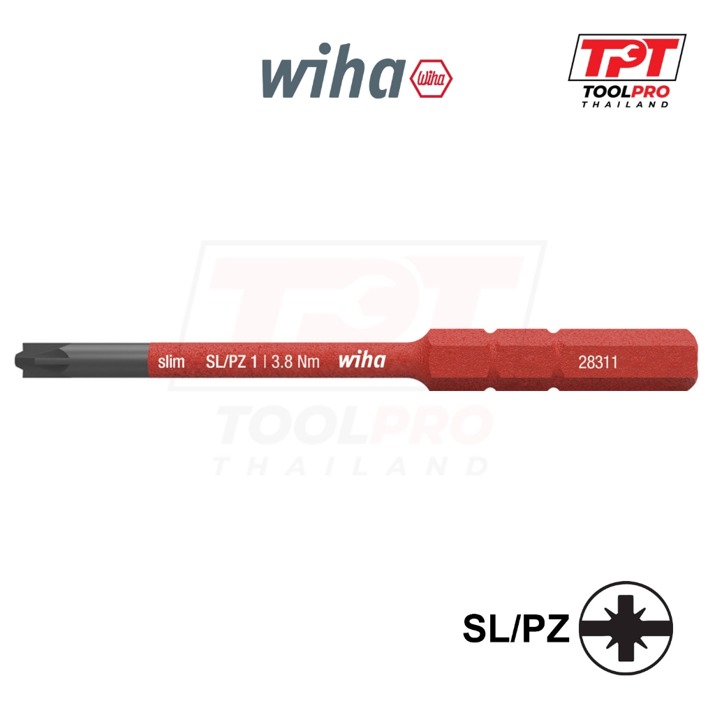 Wiha ดอกไขควง slimBit electric bit VDE, PlusMinus Pozidrive (SL/PZ1 / SL/PZ2 x 75mm)