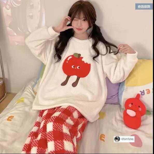 (ราคาถูกที่สุด) ชุดนอนฤดูหนาว，ผ้าสักหลาดแสนอบอุ่น，ลายการ์ตูน， ชุด 2 ชิ้น，M-2XL - รูปที่ 6