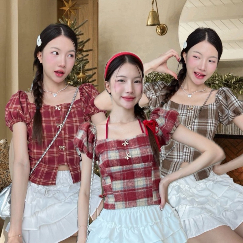 Mamildya.shop เสื้อแขนตุ๊กตาแต่งอะไหล่โบว์สีทอง น่ารักมากๆ แต่งดีเทลเว้าตรงกลางเสื้อ/S1-1 /TOT-โบว์ทอง