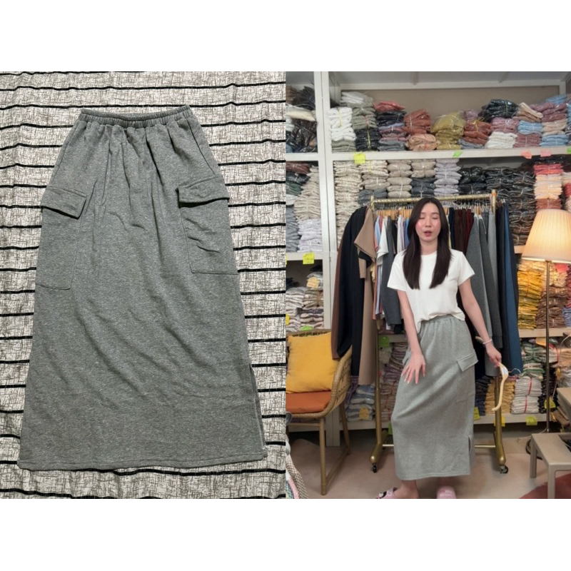 กระโปรงยาวแต่งกระเป๋าข้าง จากร้านฝาแฝด(ranfafaet.kloset)