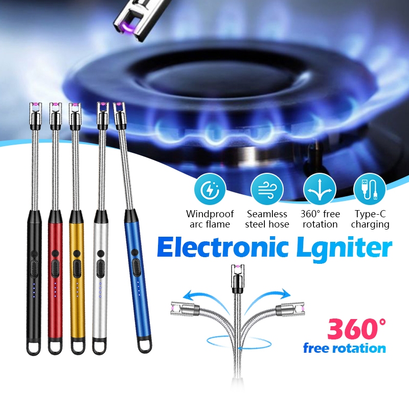 พร้อมส่ง ไฟแช็คไฟฟ้า ที่จุดไฟเตาแก๊พกพา ที่จุดเทียนหอม Electric Lighter ปรับได้ 360° กันลมได้ดี ชาร์จUSB