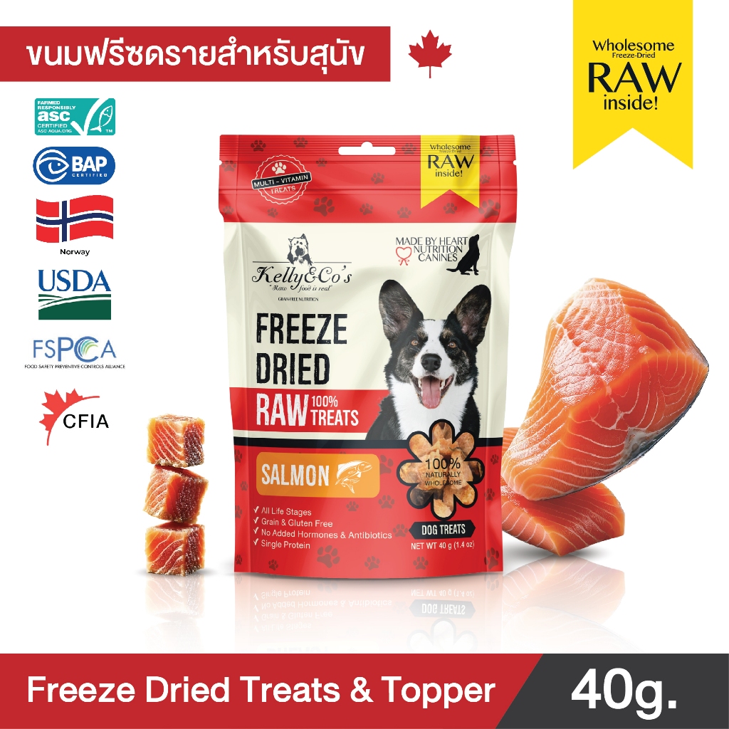 เคลลี่แอนด์โค ซิงเกิ้ลทรีทส์ ขนมฟรีซดราย แซลมอน 100% สำหรับสุนัข
