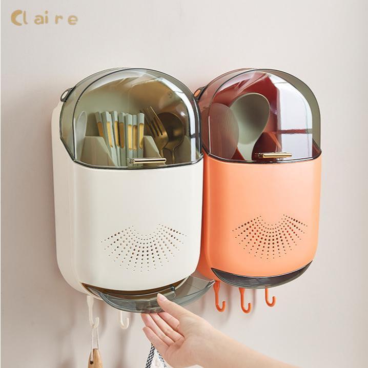 ติดผนังที่ใส่ช้อนส้อม กล่องเก็บช้อนส้อม ติดตั้งง่ายกันสนิม Claire