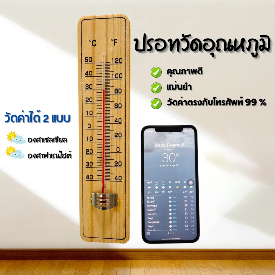 เทอร์โมมิเตอร์ ที่วัดอุณหภูมิ เทอร์โมมิเตอร์ติดผนัง สำหรับการวัดอุณหภูมิ