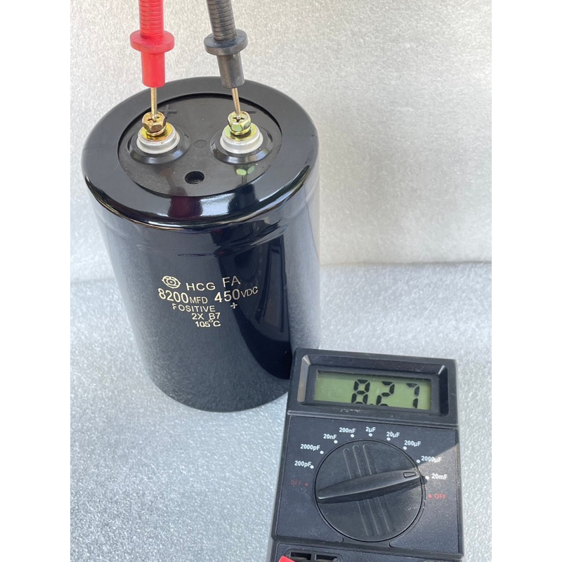 (1ตัว) C 8200UF 450V 8200UF 450VDC 8200UF 450V คาปาซิเตอร์ Hitachi วัดค่าก่อนส่งทุกชิ้น+-20% 90x120m