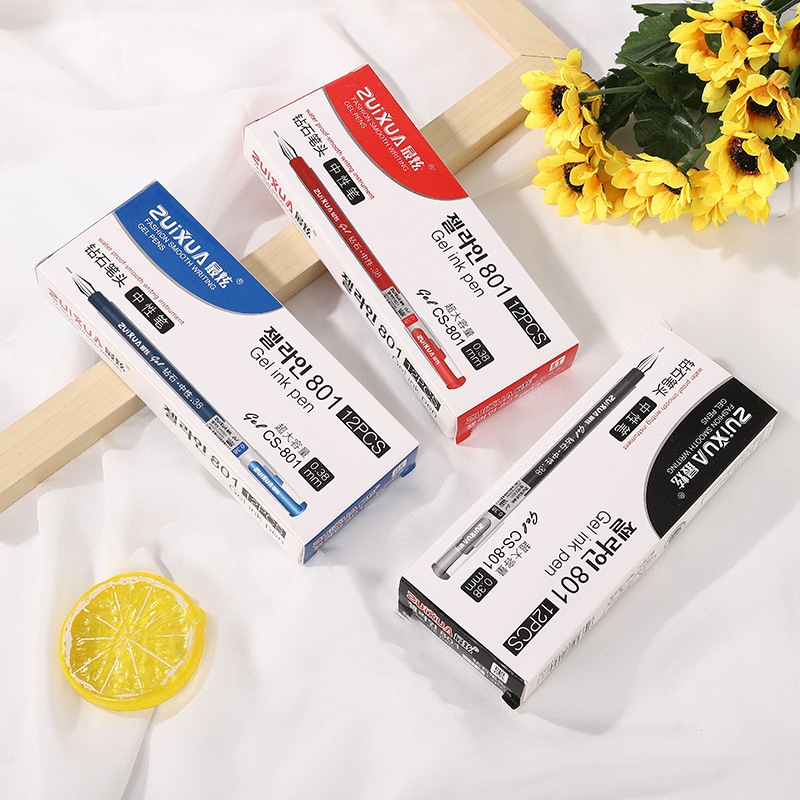 Pack 3 กล่อง ปากกาเจลหัวเพชร Zuixua ขนาด 0.38m.m  รุ่น CS.801 จำนวน 36 ด้าม(สีแดง,ดำ,น้ำเงิน สีละ12ด้าม)