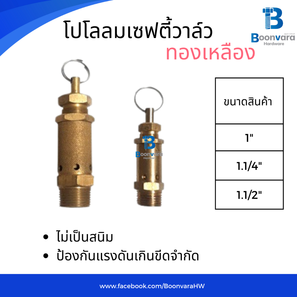 โปโลลม-เซฟตี้วาล์ว ทองเหลือง ขนาด 1 นิ้ว - 1.1/2 นิ้ว