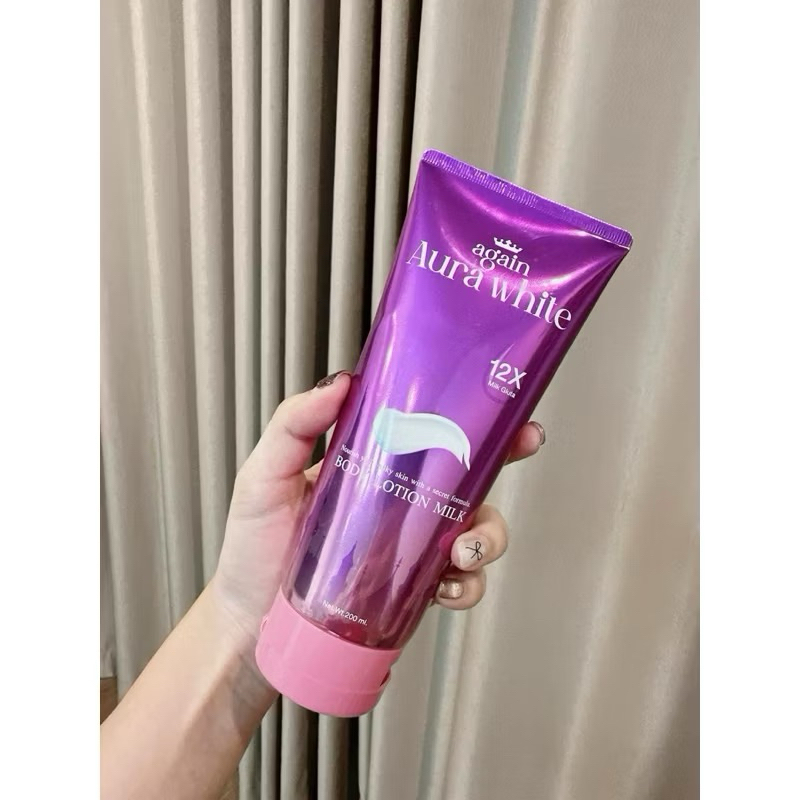 🎀 (พร้อมส่ง+แท้100%) โลชั่นเผือก Again Aura White  Body Lotion Milk