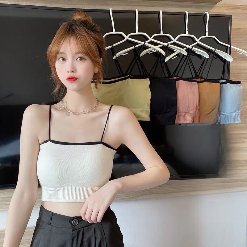 บราเกาะอกสายเดี่ยวผ้ายืด เสื้อชั้นในสายเดี่ยว ครอปสายเดี่ยว มีฟองน้ำในตัว ใส่สบาย