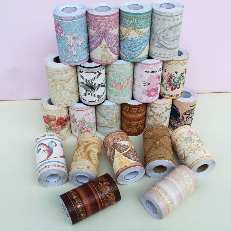 บัวผนัง ขอบบัววอลเปเปอร์ลายไม้ กันน้ำมัน วอเปเปอร์ติดผนังกาวในตัว ลายดอกไม้ ความยาว 5 เมตร
