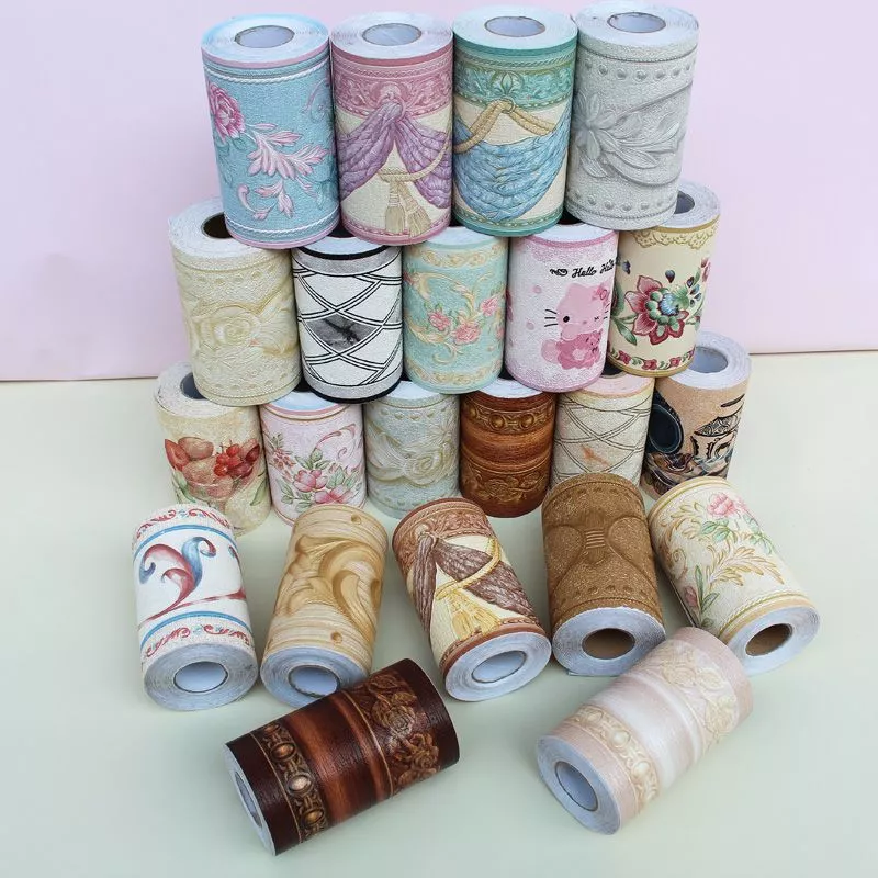 บัวผนัง ขอบบัววอลเปเปอร์ลายไม้ กันน้ำมัน วอเปเปอร์ติดผนังกาวในตัว ลายดอกไม้ ความยาว 5 เมตร